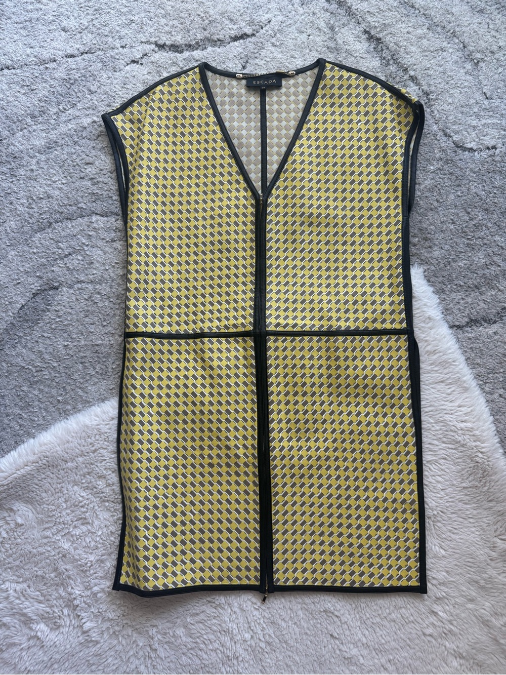 Escada lamb leather printed dress in lemoncello